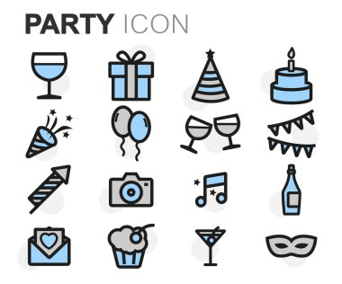 Vektör düz çizgi parti Icons set