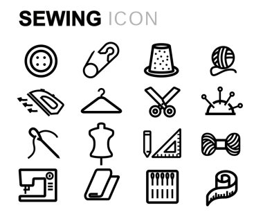 Vektör siyah çizgi dikiş Icons set