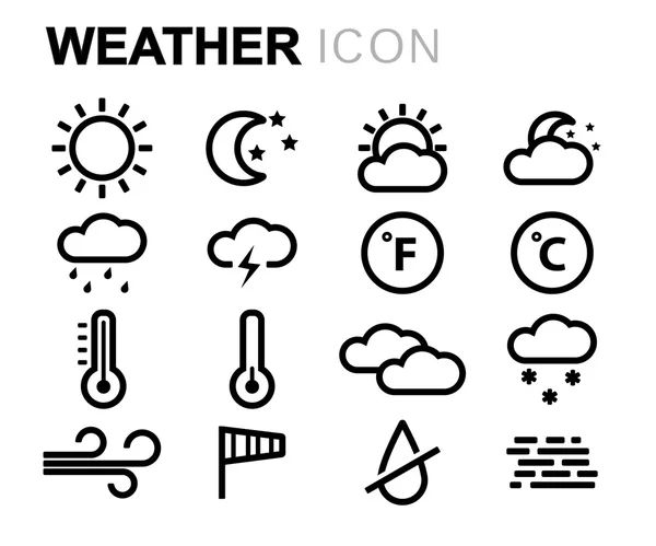 Ensemble d'icônes météo vectorielles en ligne noire — Image vectorielle