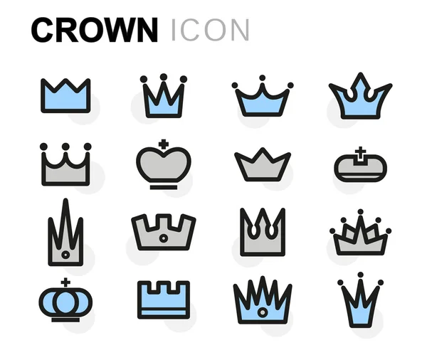 Vector flat line crown icons set — Stock Vector