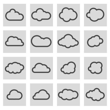 Vektör siyah çizgi bulut Icons set