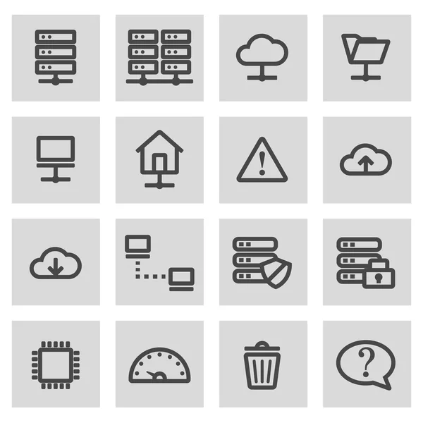 Vector black line ftp icons set — Stock Vector