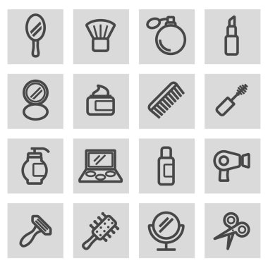 Vektör siyah çizgi kozmetik Icons set
