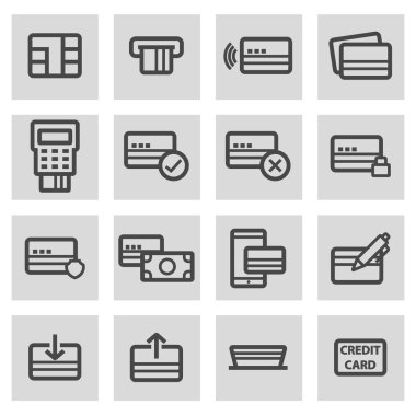 Vektör siyah çizgi kredi kartı Icons set