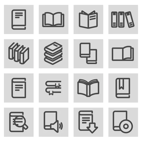 Vector black line book icons set — Stock Vector