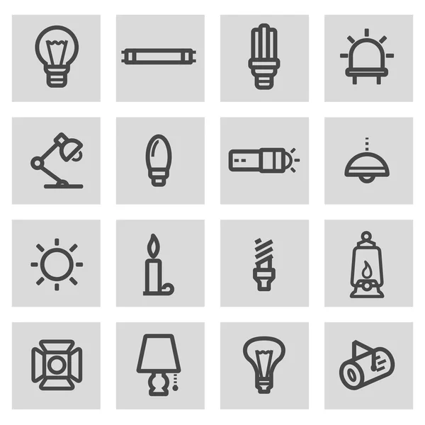 Vector black line light icons set — Διανυσματικό Αρχείο