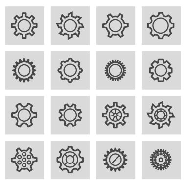 Vektör siyah çizgi dişli Icons set