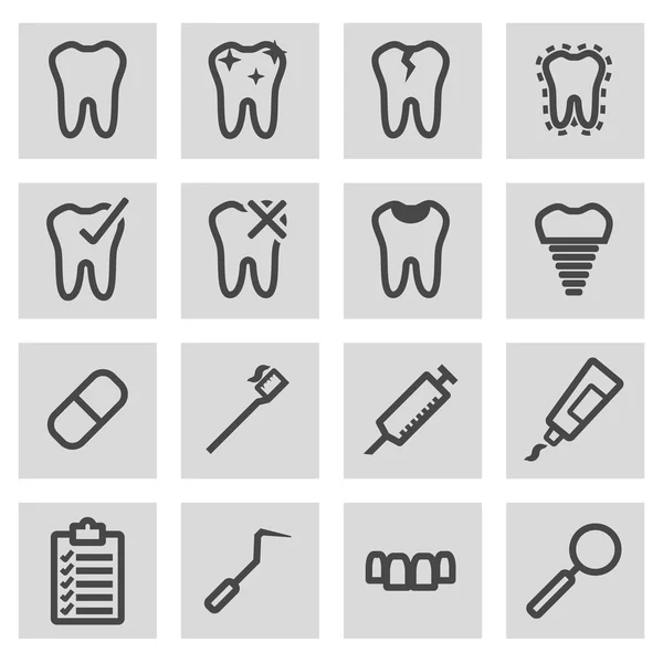 Vector black line dental icons set — Stock Vector