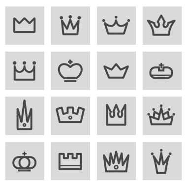 Vektör siyah çizgi taç Icons set