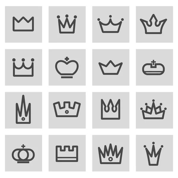 Vector black line crown icons set — Stock Vector