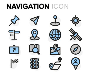 Vektör düz çizgi gezinti Icons set