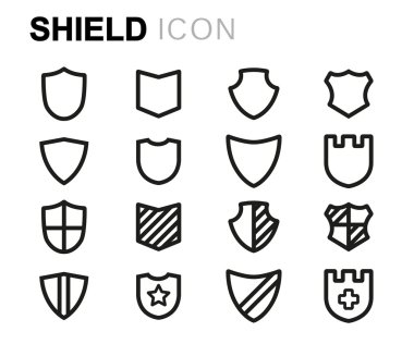 Vektör siyah çizgi kalkan Icons set