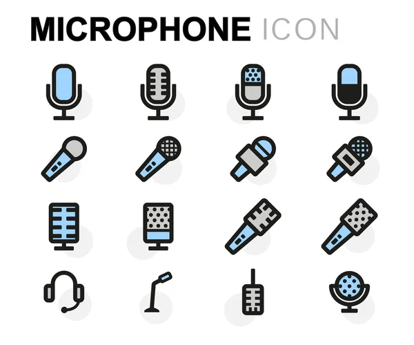 Conjunto de ícones de microfone de linha plana vetorial — Vetor de Stock