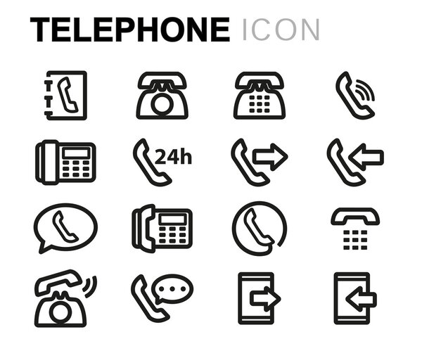 Vector black line telephone icons set