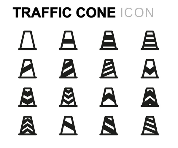 Ensemble d'icônes de cône de trafic vectoriel en ligne noire — Image vectorielle