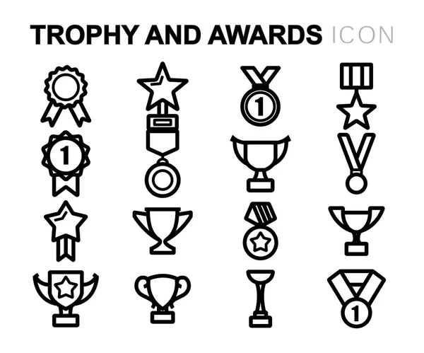Vector troféu linha preta e ícones de prêmios conjunto — Vetor de Stock