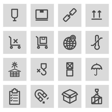 Vektör siyah çizgi işareti bulunan kargo Icons set