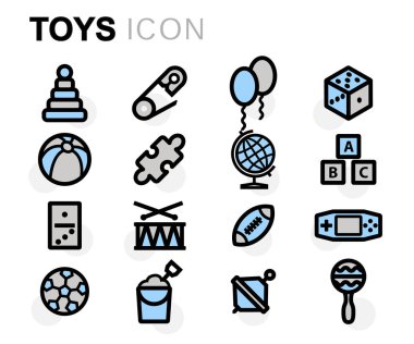 Vektör düz çizgi oyuncaklar Icons set