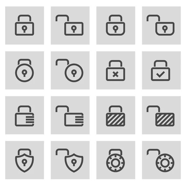 Conjunto de iconos de bloqueo de línea negra vectorial — Archivo Imágenes Vectoriales