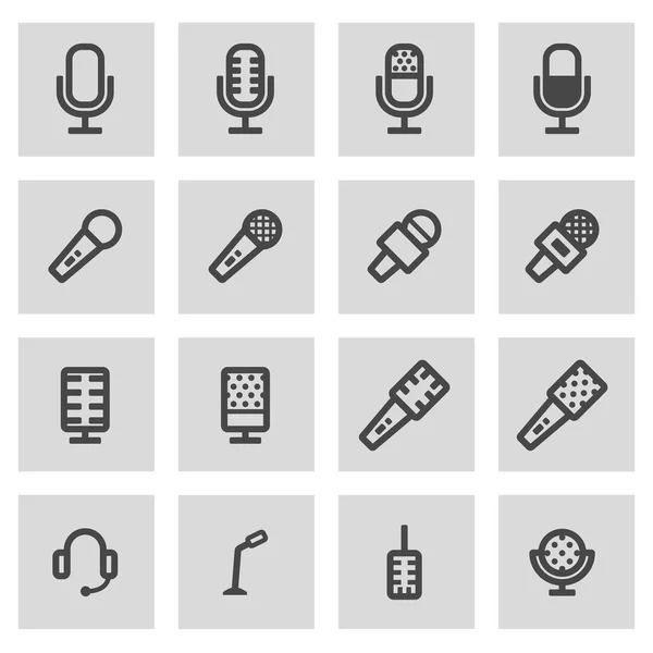 Vector black line microphone icons set — Stock Vector
