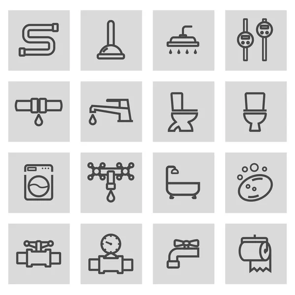 Vector black line plumbing icons set — Stock Vector