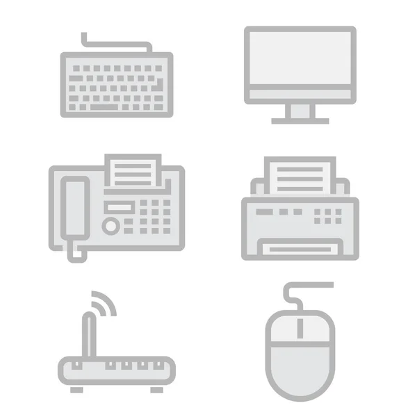 Vector black line office devices icons set — Stock Vector