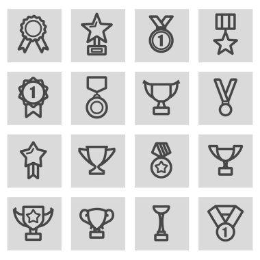 Vektör siyah çizgi kupa ve Ödülleri Icons set