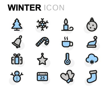 Vektör düz kış Icons set