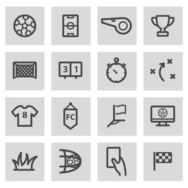 Vector black line soccer icons set — Stock Vector