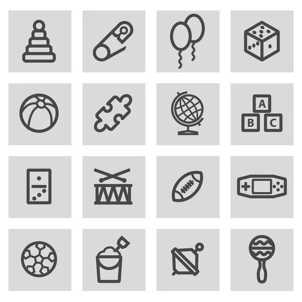 Ensemble d'icônes de jouets vectoriels en ligne noire — Image vectorielle