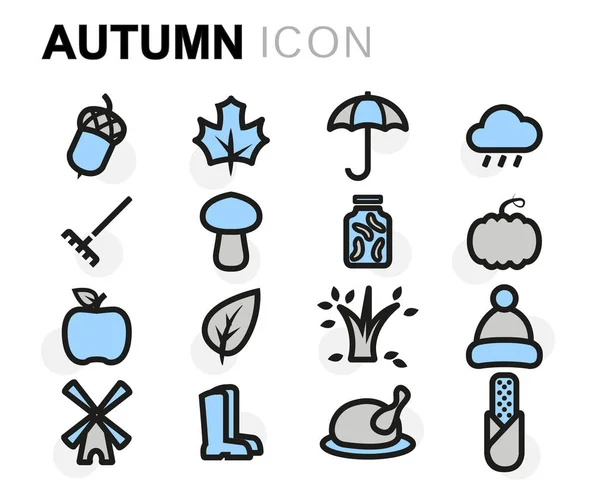 Ensemble d'icônes d'automne plat vectoriel — Image vectorielle