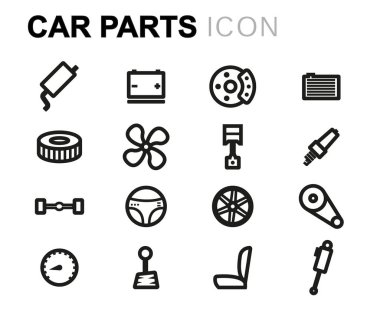 Vektör hat araba parçaları Icons set