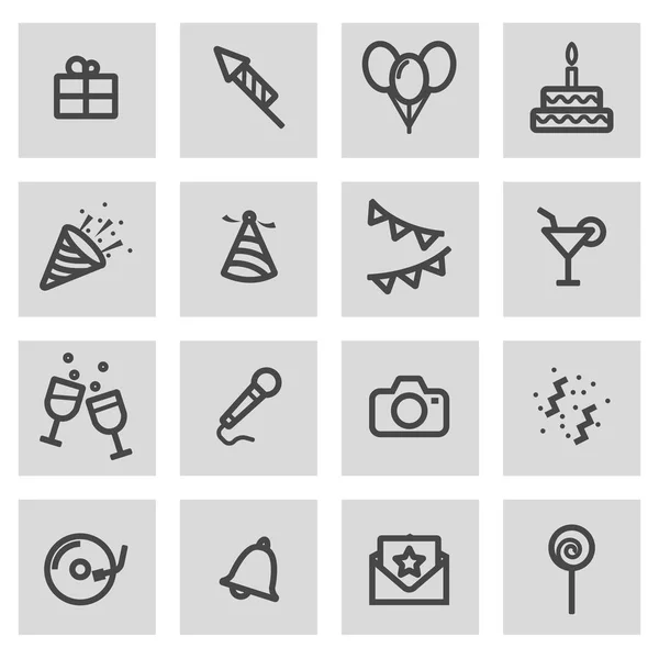 Vector line birthday icons set — Stock Vector