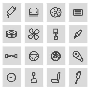 Vektör hat araba parçaları Icons set