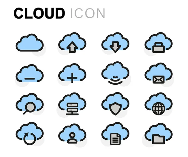 Conjunto de iconos de nube plana vectorial — Archivo Imágenes Vectoriales