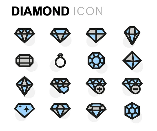 Conjunto de iconos de diamantes planos vectoriales — Vector de stock