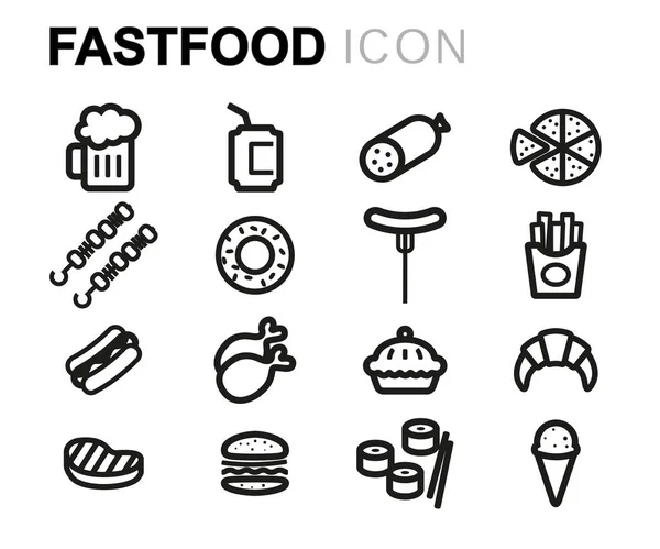 Vector line fastfood icons set — Stock Vector