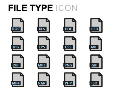 Vektör düz dosya türü Icons set