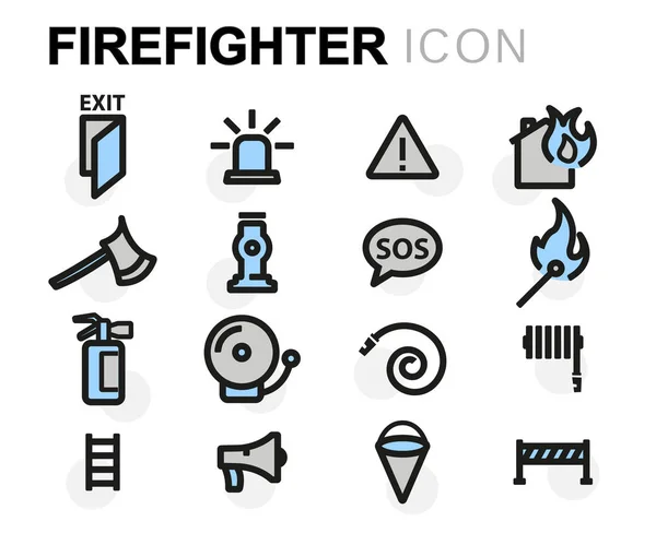 Conjunto de iconos de bombero plano vectorial — Vector de stock