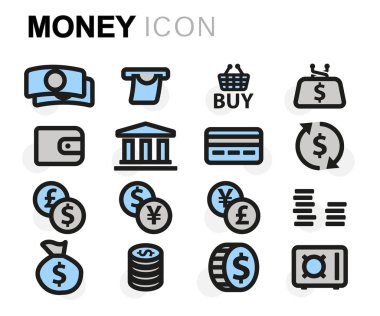 Vektör düz para Icons set