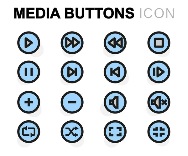 Ikony przycisków płaskie mediów wektor zestaw — Wektor stockowy