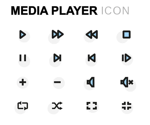 Vector flat media player icons set — Stock Vector