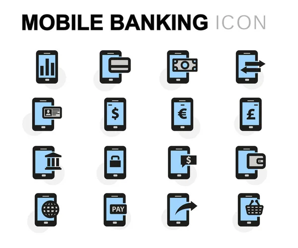 Vektorové ikony byt mobilní bankovnictví sada — Stockový vektor