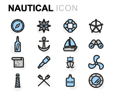 Vektör düz deniz Icons set