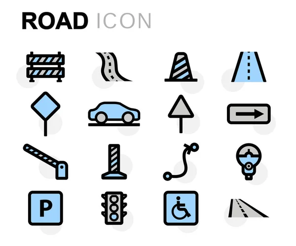 Vector conjunto de iconos de carretera plana — Archivo Imágenes Vectoriales