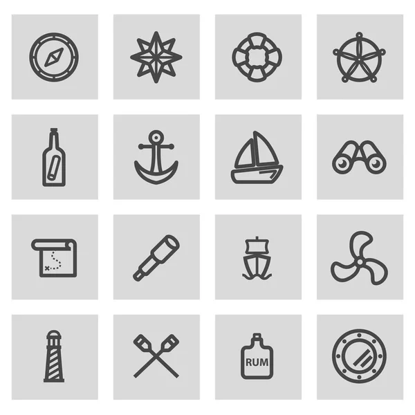 Vector line nautical icons set — Stock Vector