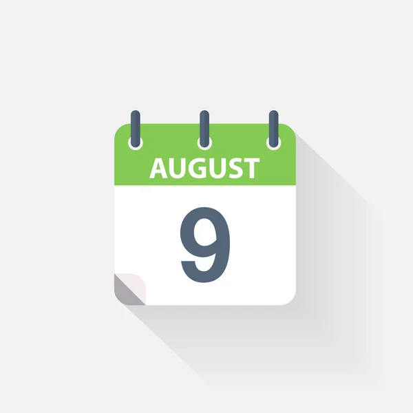 9 août icône du calendrier — Image vectorielle