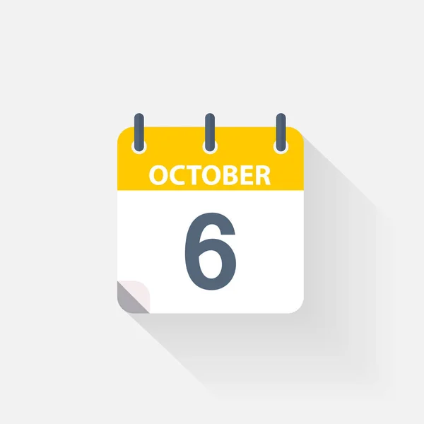 6 ottobre icona del calendario — Vettoriale Stock