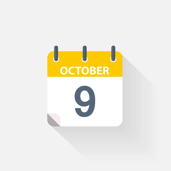 9 october calendar icon — Stock Vector