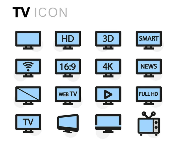 Conjunto de iconos de TV plana vectorial — Archivo Imágenes Vectoriales